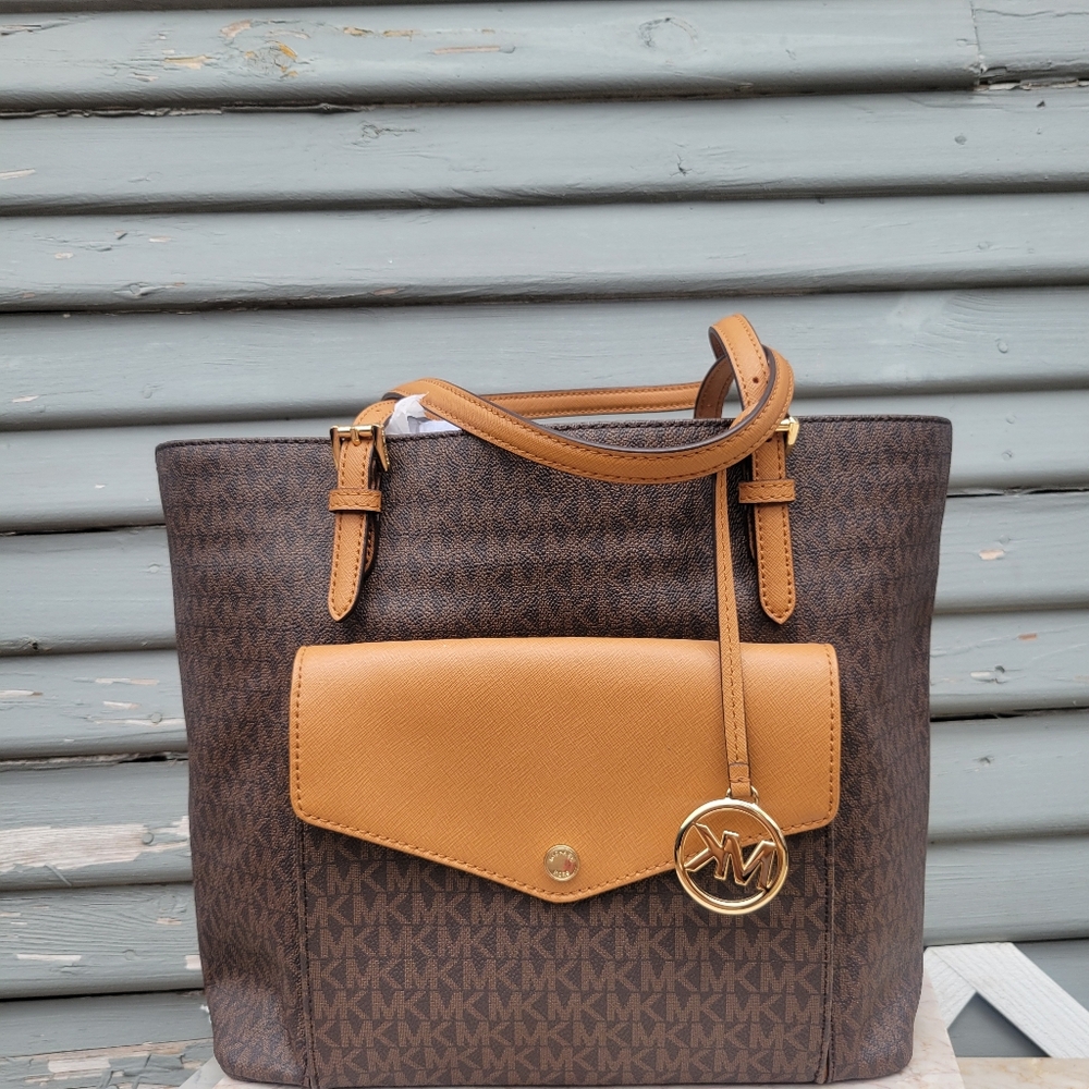 Michael Kors Tan and Brown Shoulder Bag with Signature Design